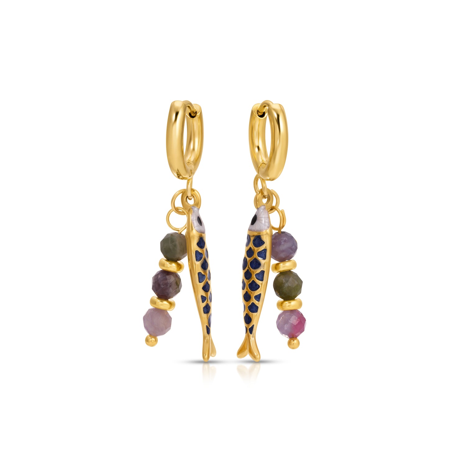 Blue Fish & Tourmaline Earrings