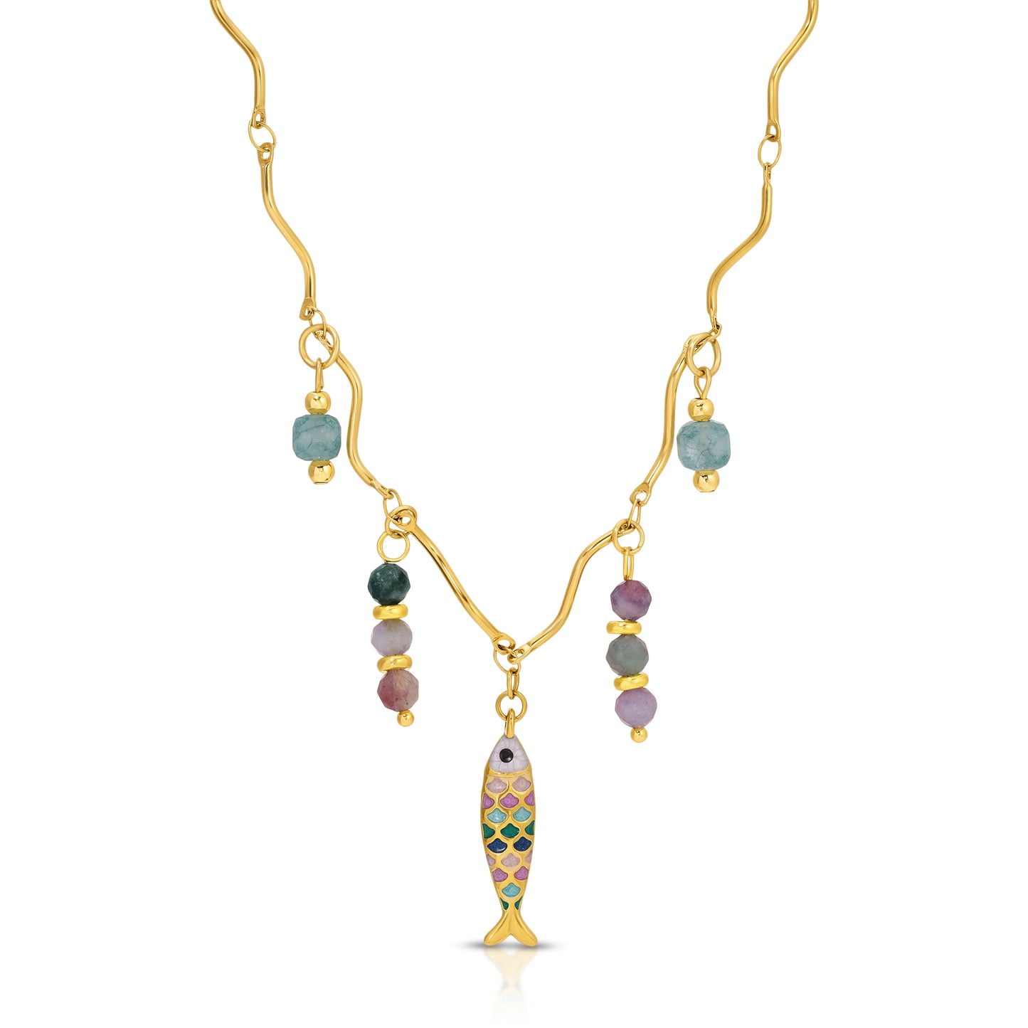Fish Gemstone Multi-Color Necklace