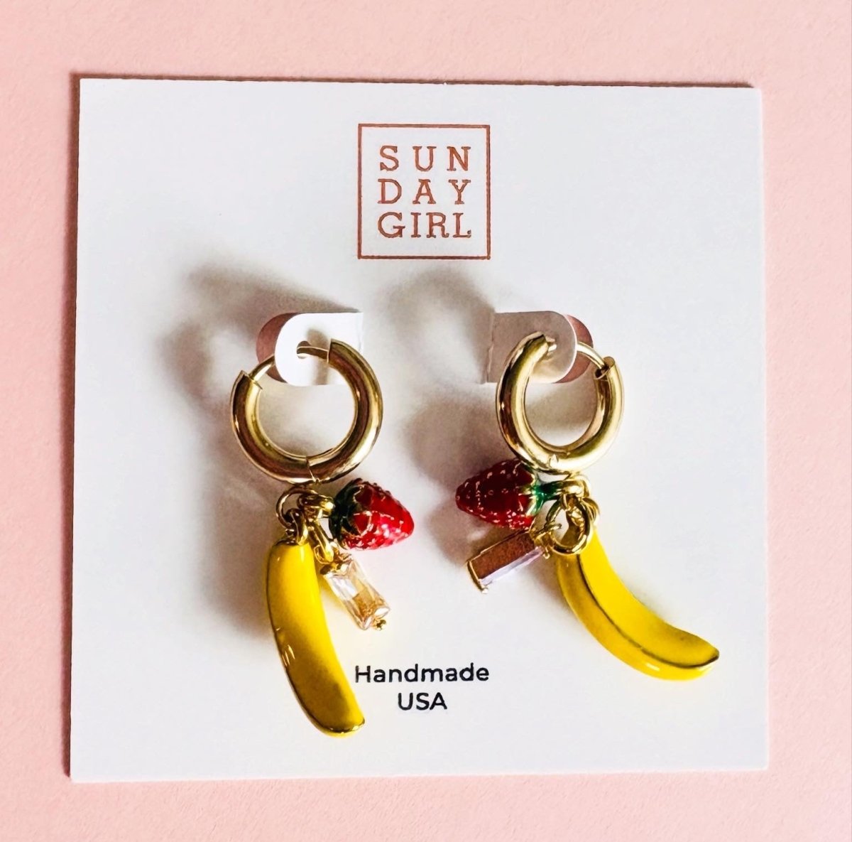 Banana Strawberry Smoothie Earrings - Sunday Girl by Amy DiLamarra