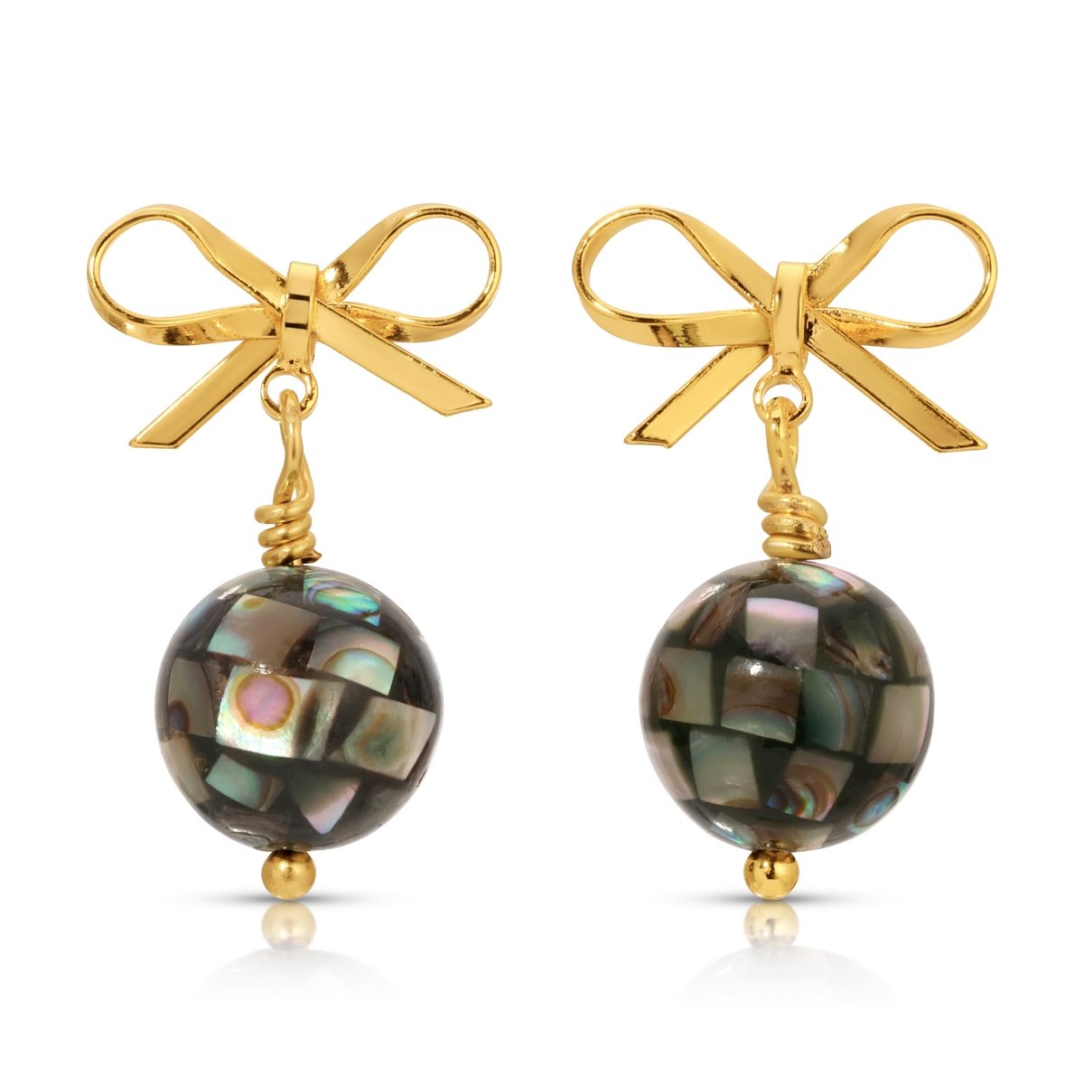 ER - 628 |Mini Coquette Bow with Shell Sphere Earrings - Black - Sunday Girl by Amy DiLamarraEarrings
