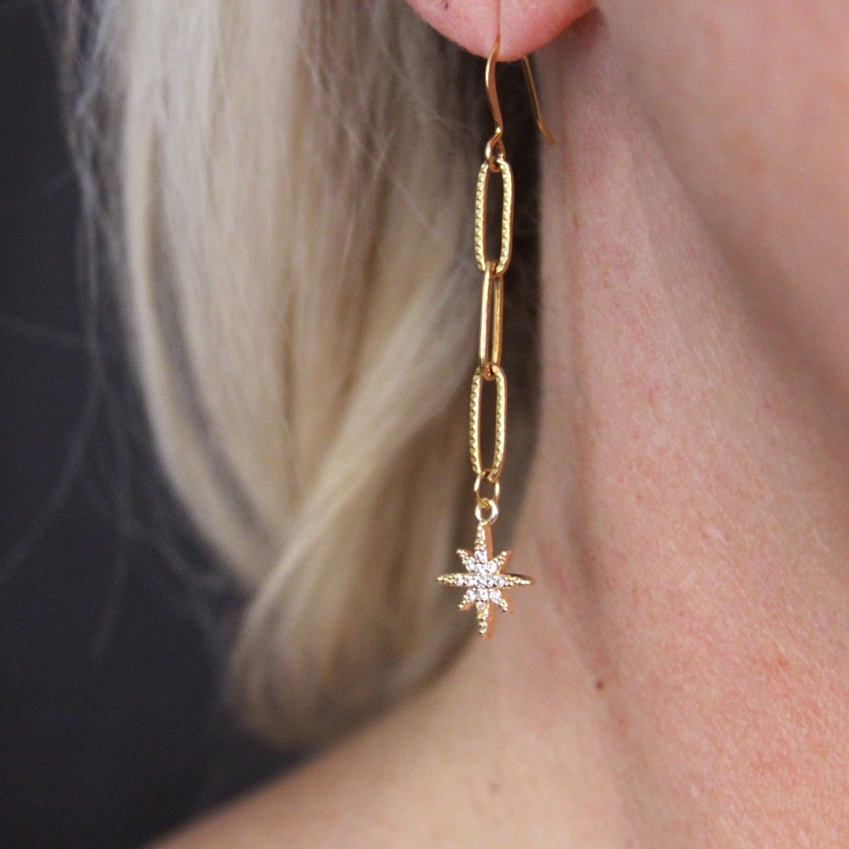 ER - 674 | Mini Pave Star Dangle Earrings - Sunday Girl by Amy DiLamarraEarrings