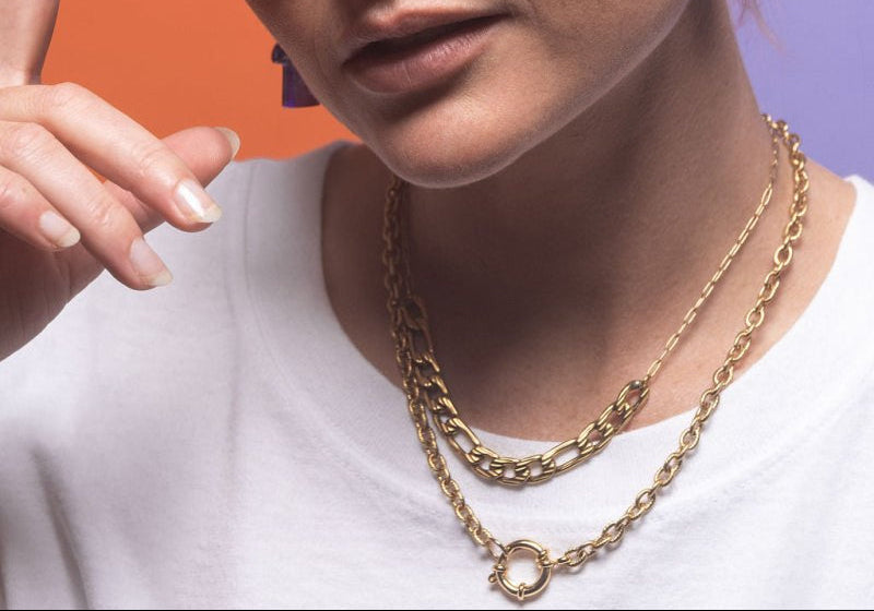 NK - 581 | Cinzia paperclip and textured Cuban chain necklace - Sunday Girl by Amy DiLamarraNecklaces