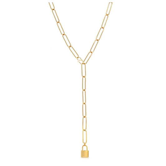Padlock Charm Paperclip Chain Drop Necklace - Sunday Girl by Amy DiLamarraNecklaces