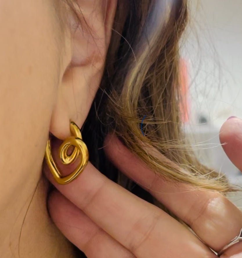 Cursive Heart Swirling Gold Post Earrings - Sunday Girl by Amy DiLamarraEarrings