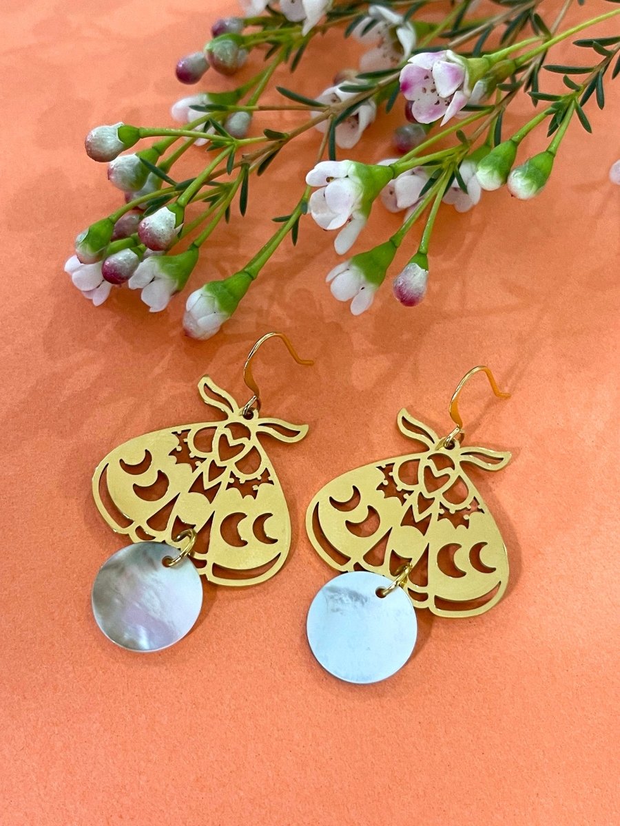 Moon Moth/ Butterfly Shell Earrings - Sunday Girl by Amy DiLamarra