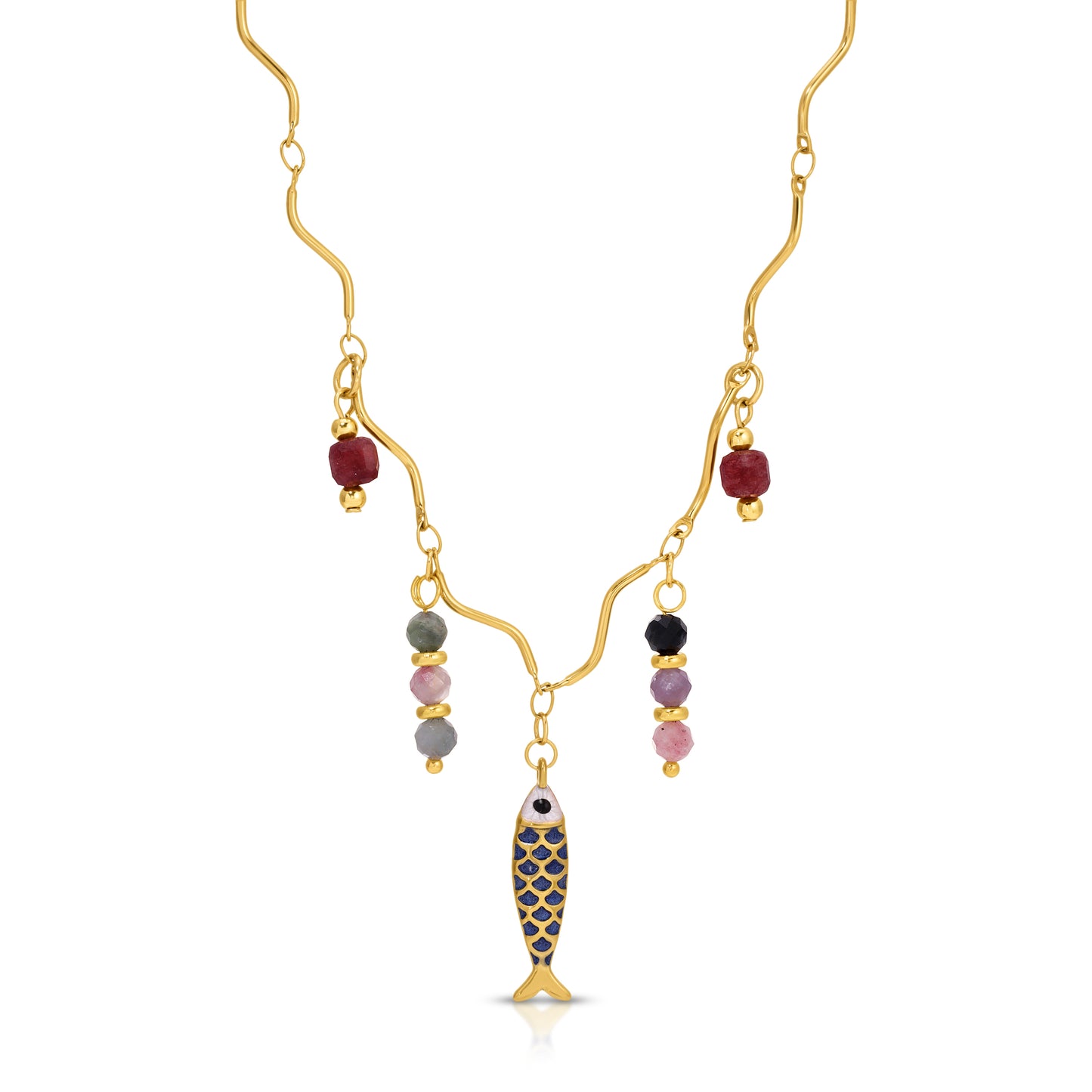 Blue Fish Gemstone Multi-Color Necklace
