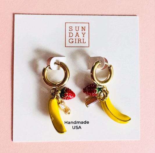 Banana Strawberry Smoothie Earrings - Sunday Girl by Amy DiLamarra