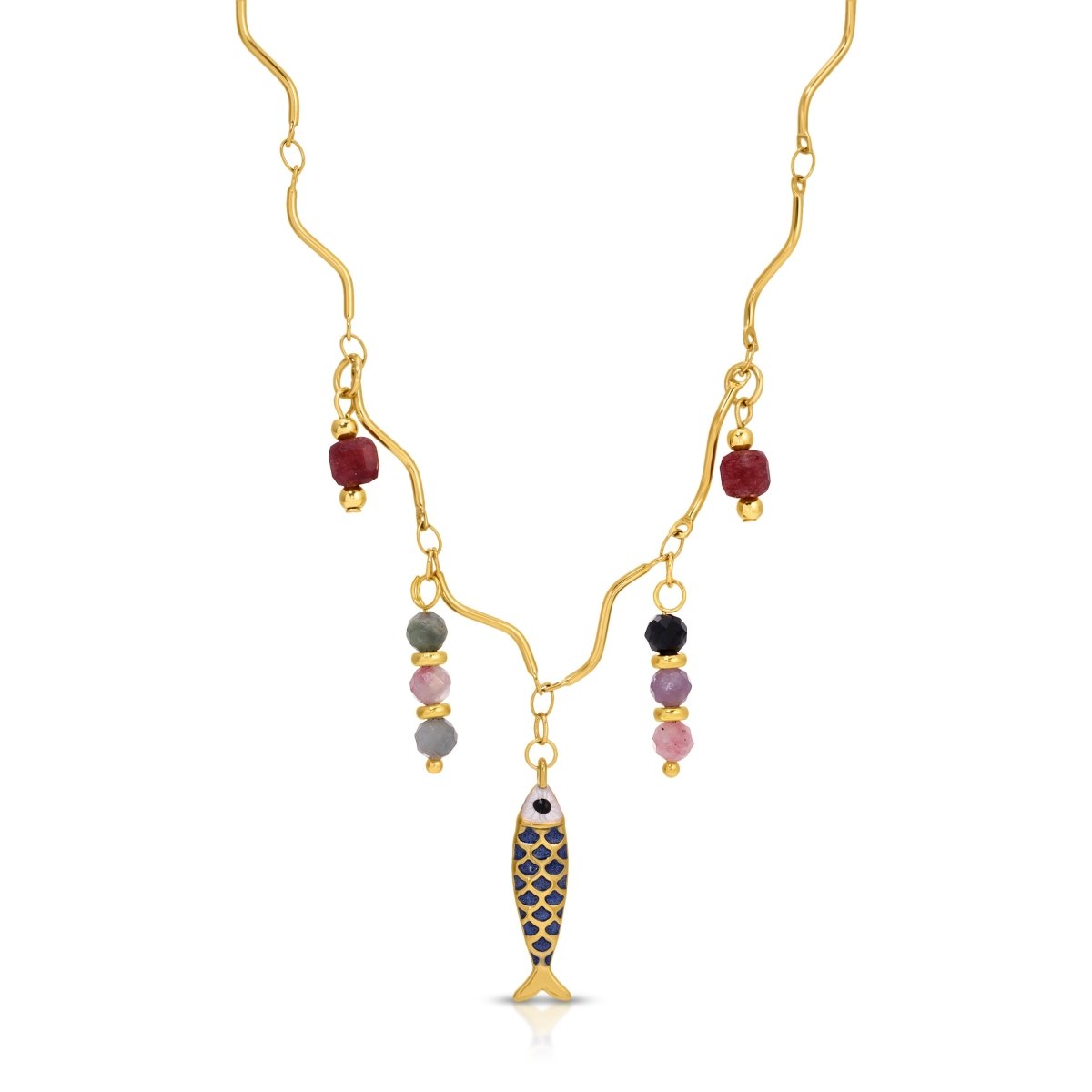 Blue Fish Gemstone Multi-Color Necklace - Sunday Girl by Amy DiLamarraNecklace