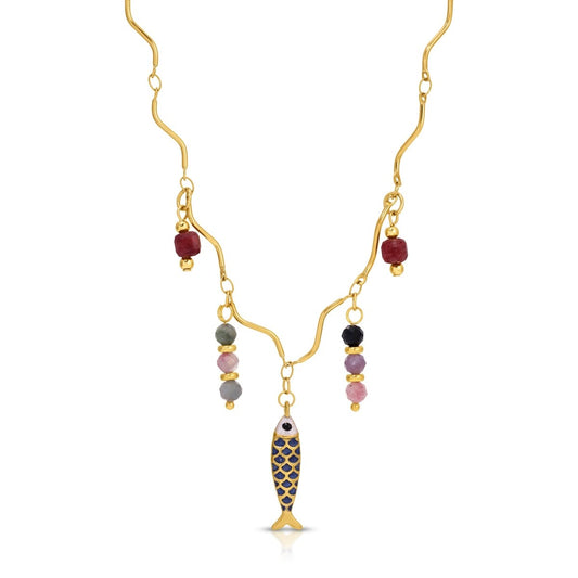 Blue Fish Gemstone Multi-Color Necklace - Sunday Girl by Amy DiLamarraNecklace