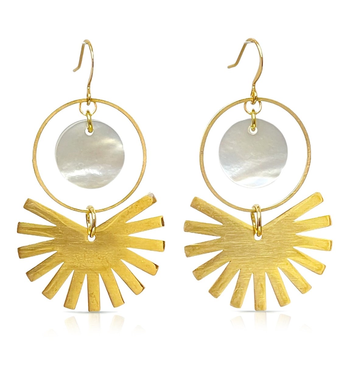 ER - 557 |Gold Starburst Shell Geo Earrings - Sunday Girl by Amy DiLamarraEarrings