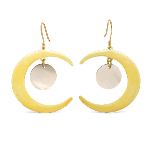 ER - 589 | Crescent Moon and shell Statement Earrings - Sunday Girl by Amy DiLamarraEarrings