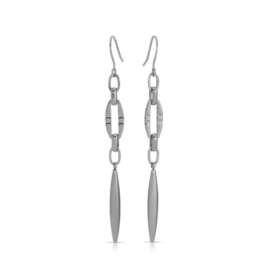 ER - 637 - S | Textured Chain and Point Dangle Earrings Silver tone - Sunday Girl by Amy DiLamarraEarrings
