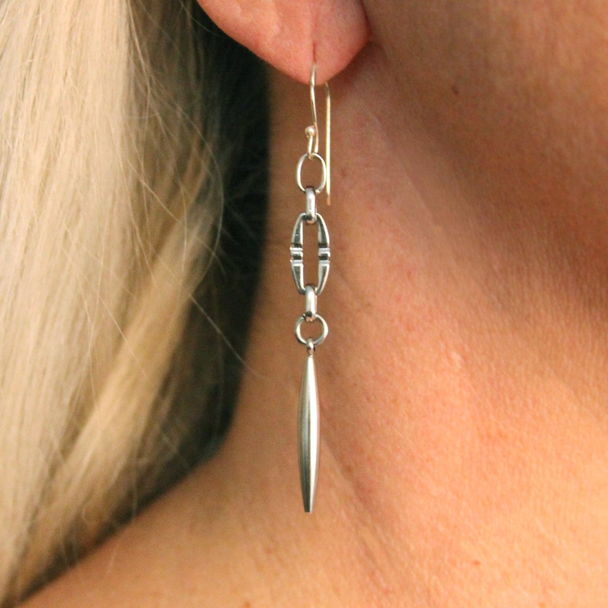 ER - 637 - S | Textured Chain and Point Dangle Earrings Silver tone - Sunday Girl by Amy DiLamarraEarrings