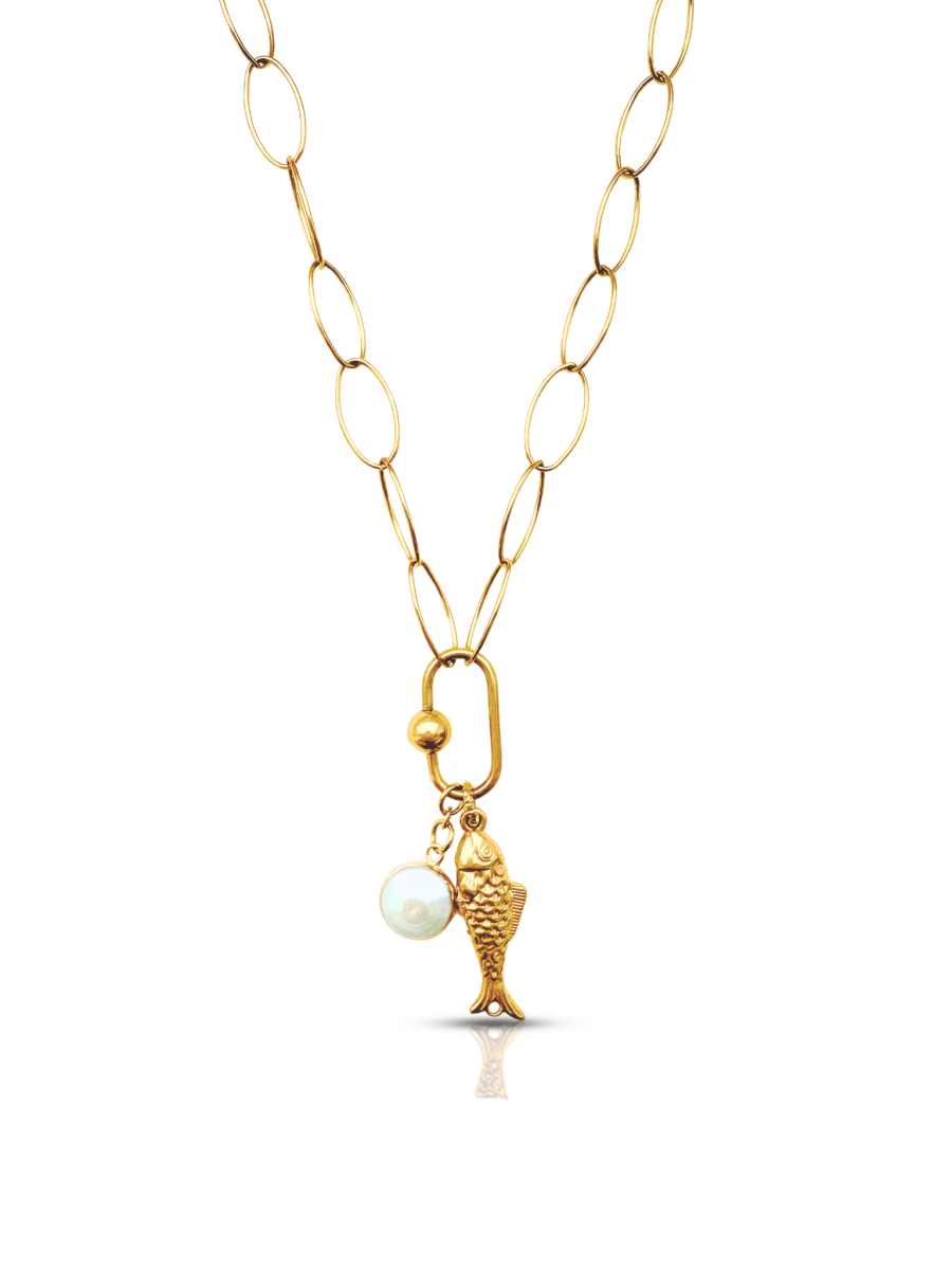 Fish and Pearl Carabiner Necklace - Sunday Girl by Amy DiLamarraNecklace