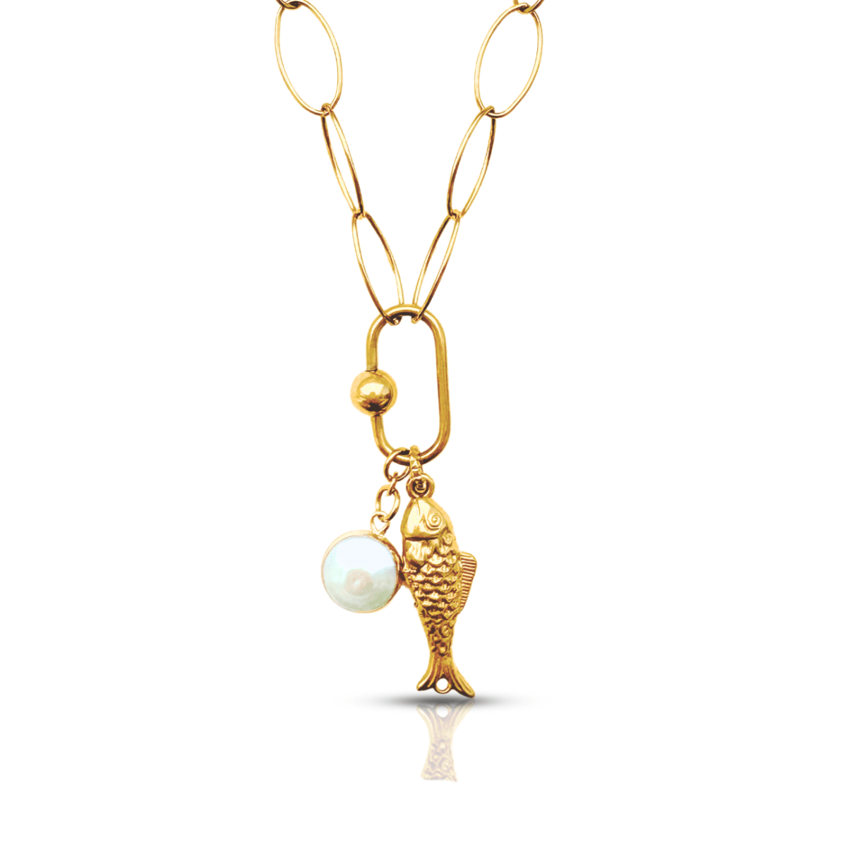 Fish and Pearl Carabiner Necklace - Sunday Girl by Amy DiLamarraNecklace