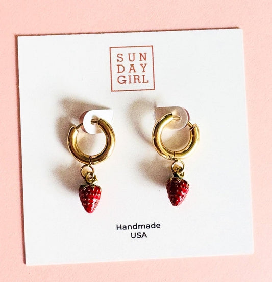 Mini Strawberry Earrings - Sunday Girl by Amy DiLamarra