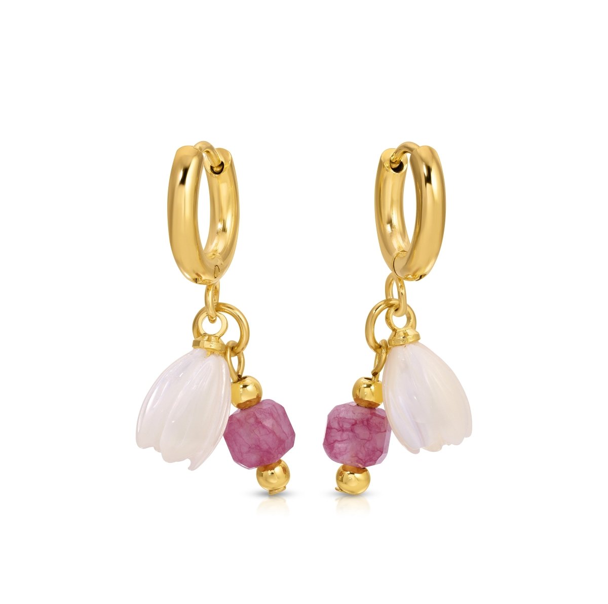 Mother of Pearl Bud Hoops - Pink - Sunday Girl by Amy DiLamarraEarrings
