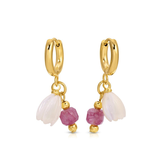 Mother of Pearl Bud Hoops - Pink - Sunday Girl by Amy DiLamarraEarrings