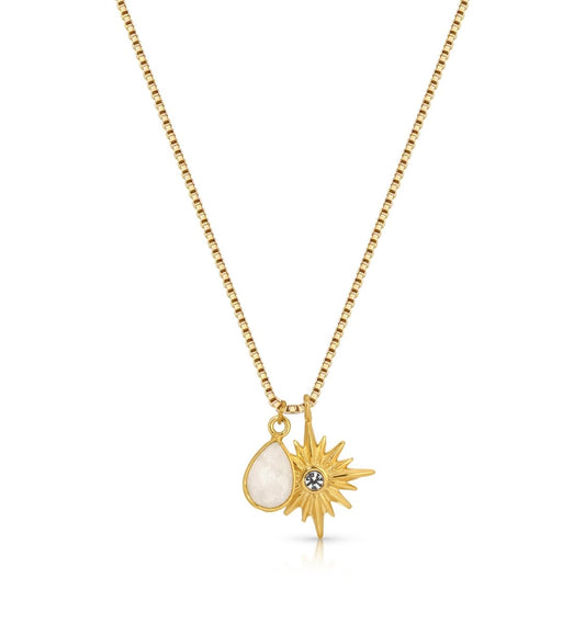 NK - 665 | Star, Moon Drop on fine box chain necklace - Sunday Girl by Amy DiLamarraNecklaces