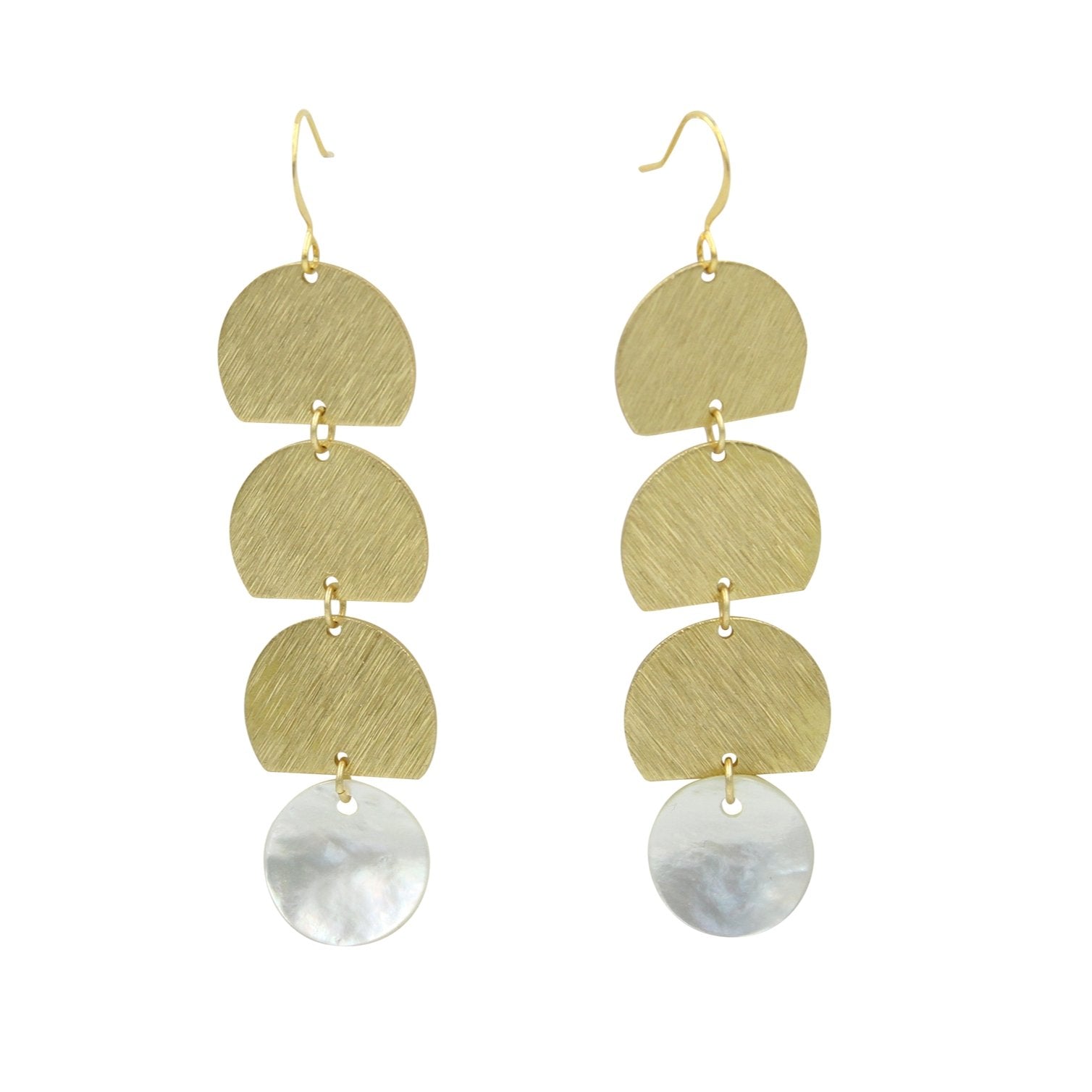 Aurora Textured Brass & Shell Dangle Earrings - Sunday Girl by Amy DiLamarraEarrings