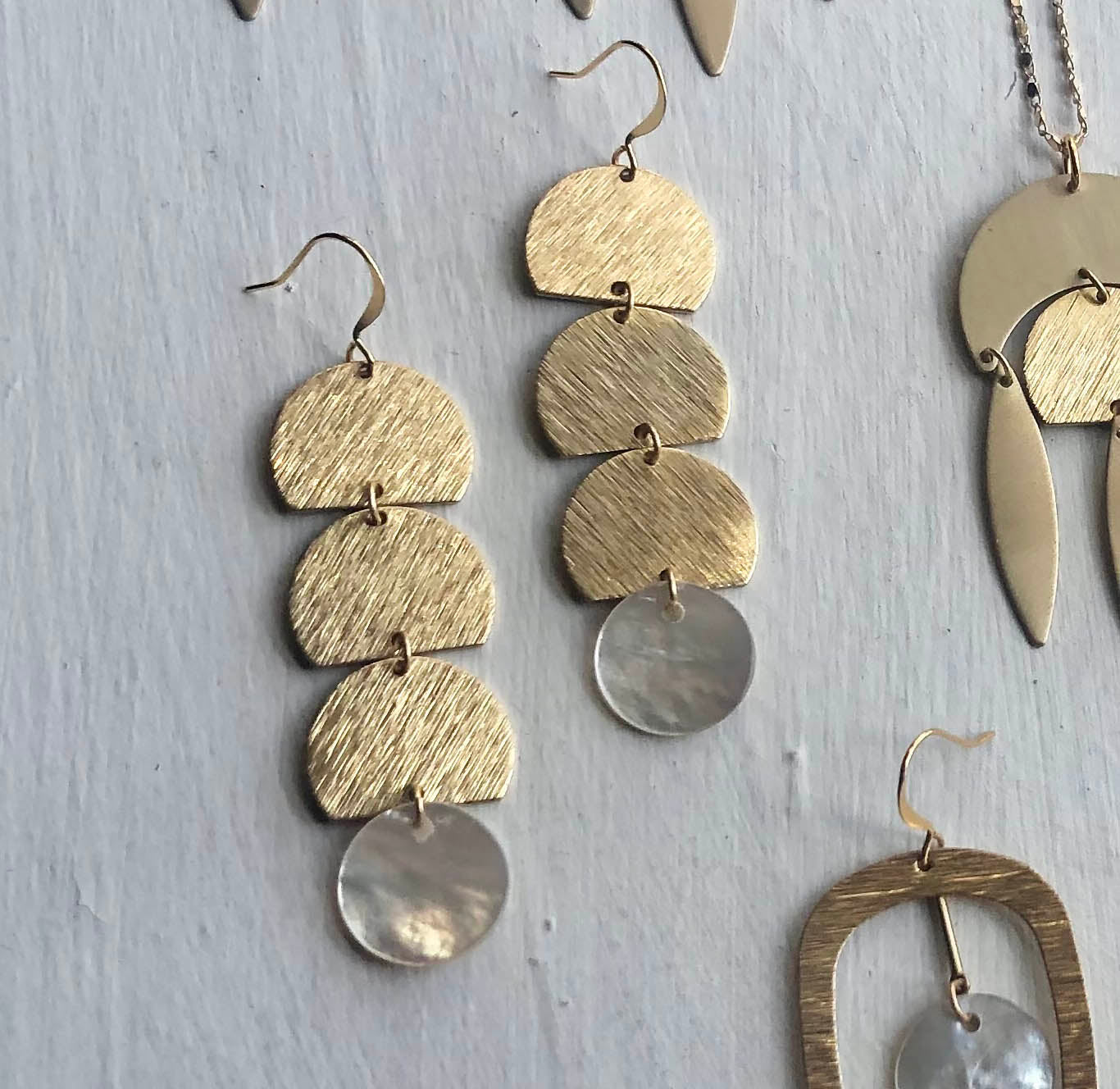 Aurora Textured Brass & Shell Dangle Earrings - Sunday Girl by Amy DiLamarraEarrings