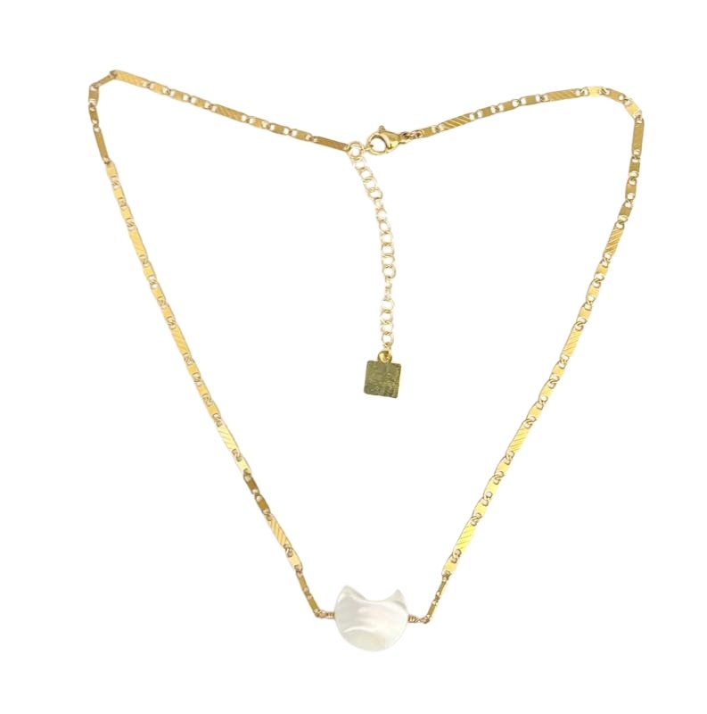 Chiara Crescent mother of pearl on textured chain. - Sunday Girl by Amy DiLamarraNecklace