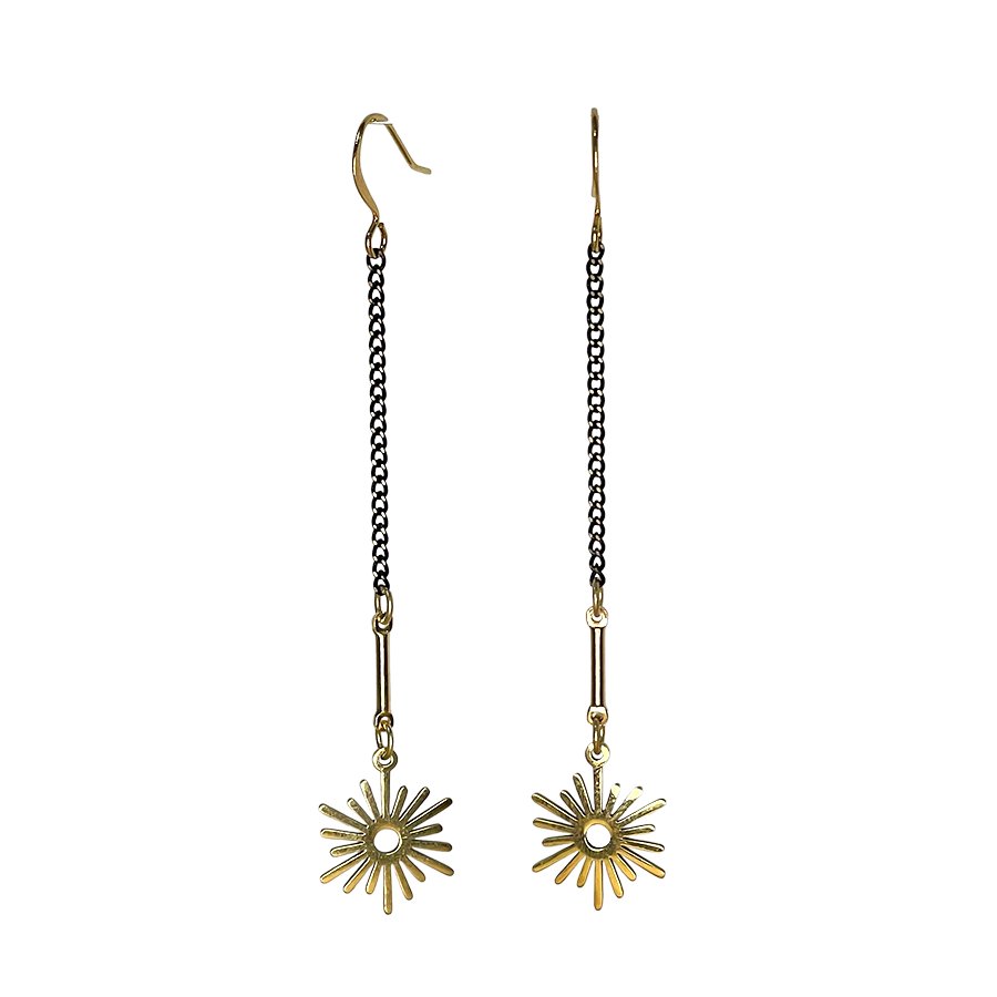 Falling Star 2-tone black and gold chain dangle earrings - Sunday Girl by Amy DiLamarraEarrings