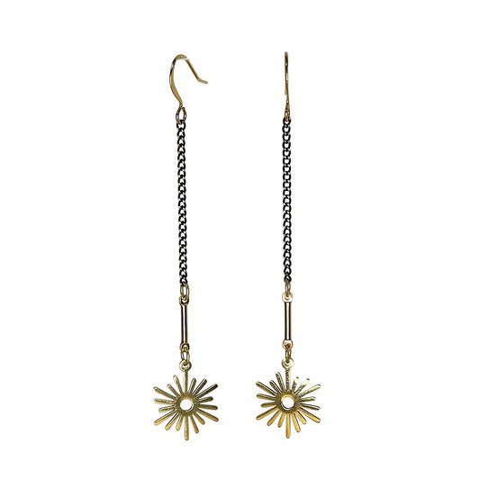 Falling Star 2-tone black and gold chain dangle earrings - Sunday Girl by Amy DiLamarraEarrings