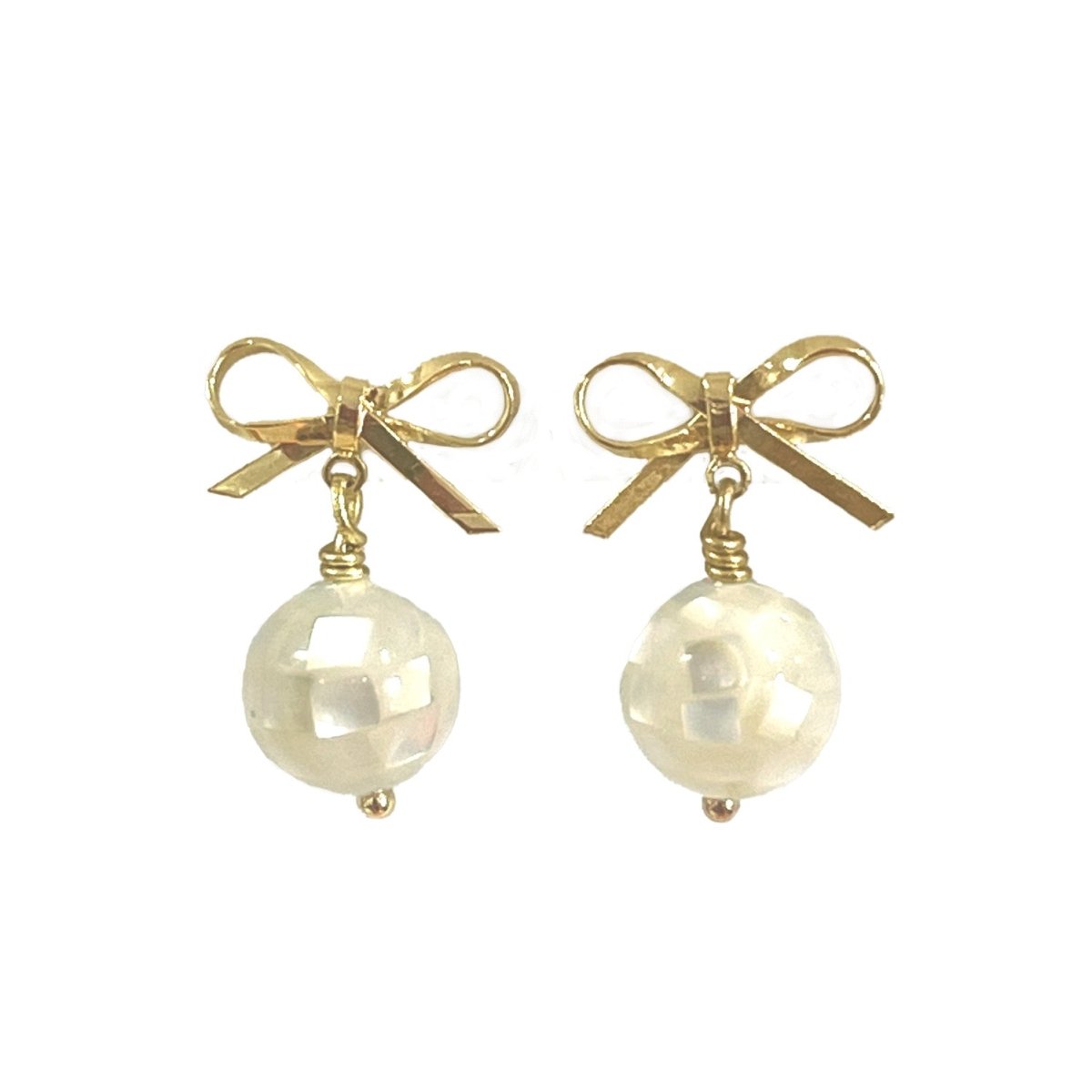 Mini Coquette Bow with Shell Sphere Earrings - Sunday Girl by Amy DiLamarraEarrings