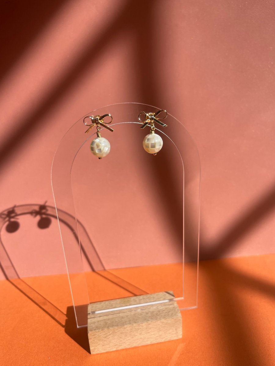 Mini Coquette Bow with Shell Sphere Earrings - Sunday Girl by Amy DiLamarraEarrings