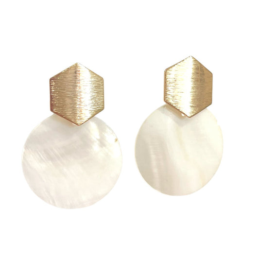 Paulina Gold Hexagon Mother of Pearl Earrings - Sunday Girl by Amy DiLamarraEarrings